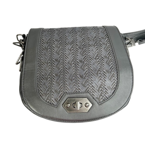 Steve Madden Gray Woven Faux Leather Crossbody Saddle Bag Purse - Picture 2 of 13